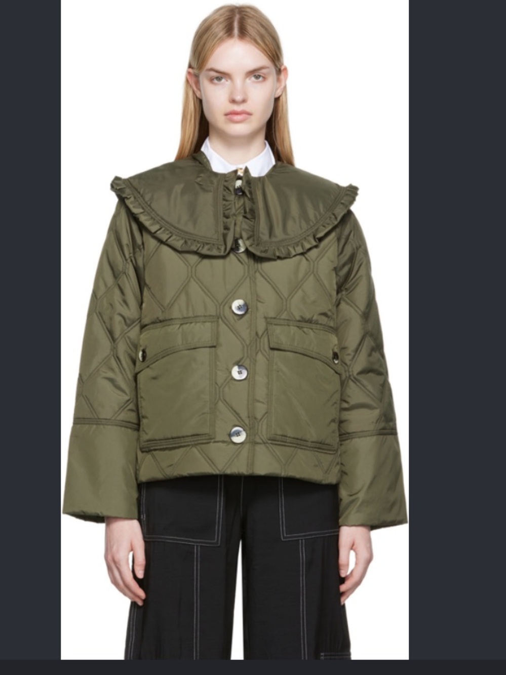 Nwot GANNI
Ripstop Recycled Quilted
Oversized Ruffle Collar $400 coat fall